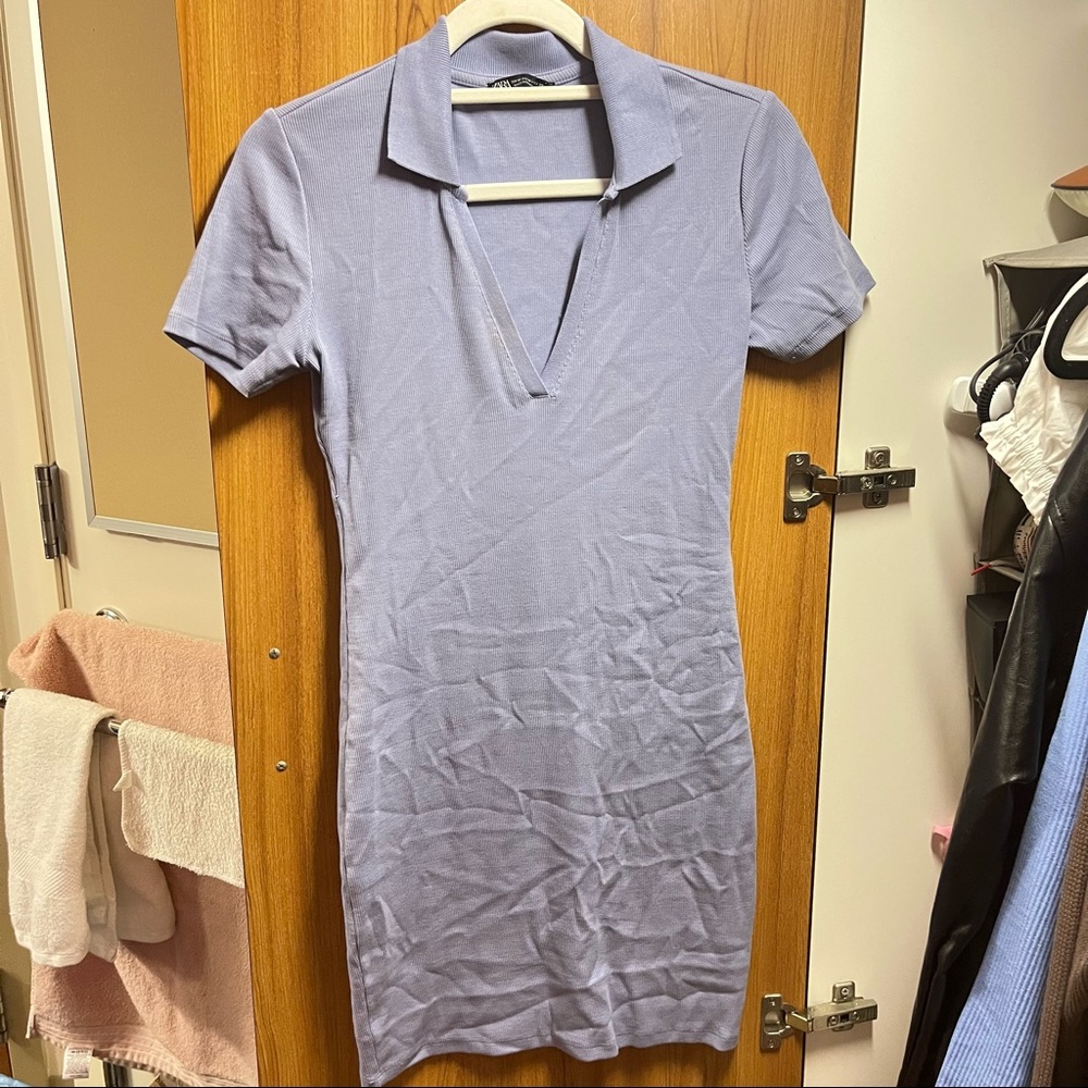 blue collared mini dress